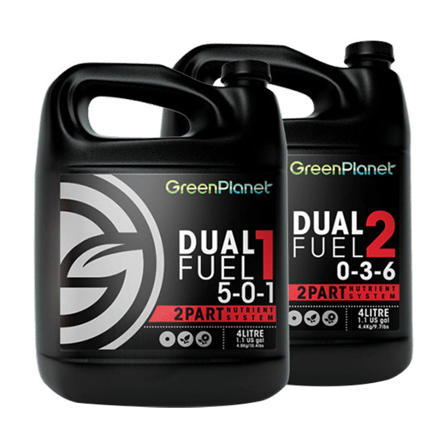 Green Planet Nutrients Dual Fuel Dual Fuel is a 2-Part nutrient system formulated for the professional grower. Designed to be used throughout the vegetative and bloom stages, this user-friendly liquid fertilizer promotes vigorous growth and floral production.